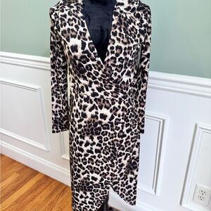Leopard Print Wrap Dress in Brown & Black
